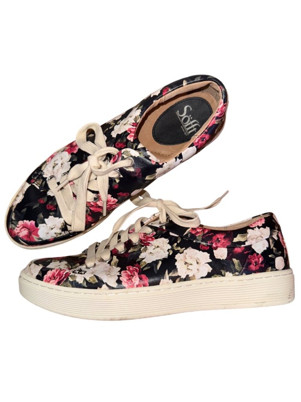 Söfft Womens Floral Lace-Up Sneakers Black/Multicolor Size 8.5 Cushioned Footbed